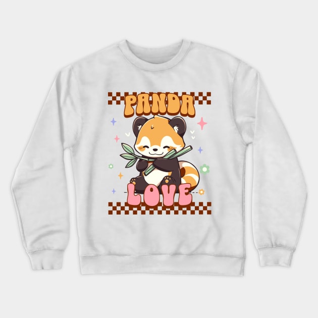 Cute Red Panda With Bamboo- Kawaii Panda Retro Style Crewneck Sweatshirt by TeeTopiaNovelty